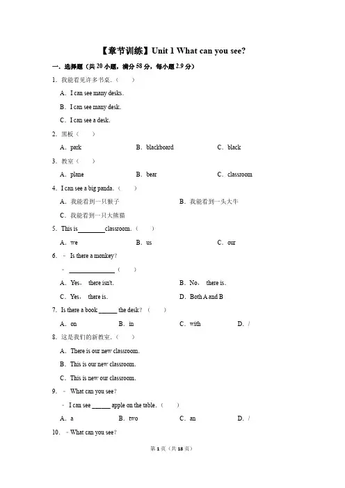 拓展训练 2020年湘鲁版英语四年级上册 unit 1 what can you see附答案