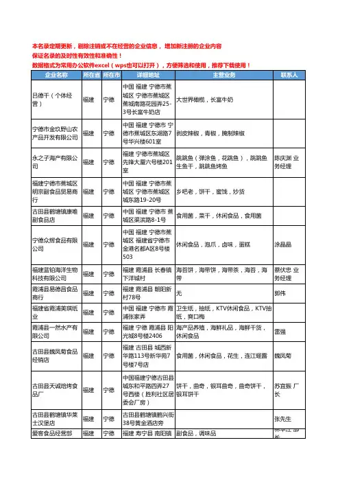 2020新版福建省宁德休闲食品工商企业公司名录名单黄页联系方式大全34家