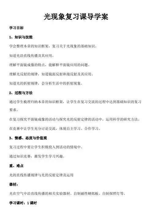 初中物理光现象复习课导学案