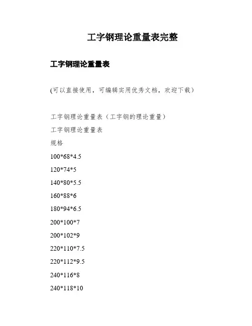 工字钢理论重量表完整
