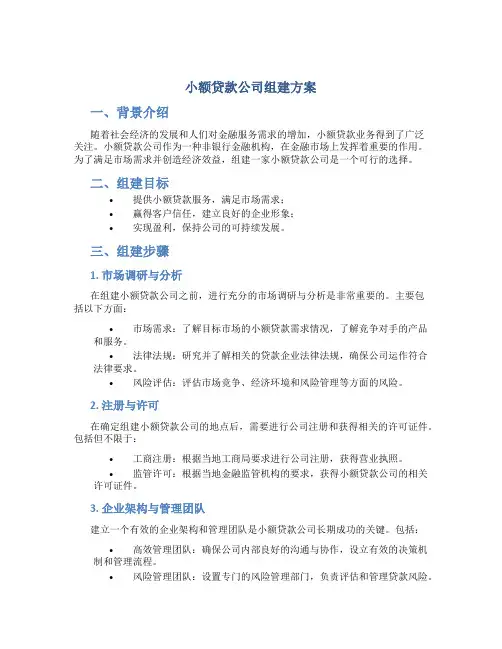 小额贷款公司组建方案