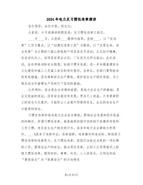 2024年电力反习惯性违章演讲(二篇)