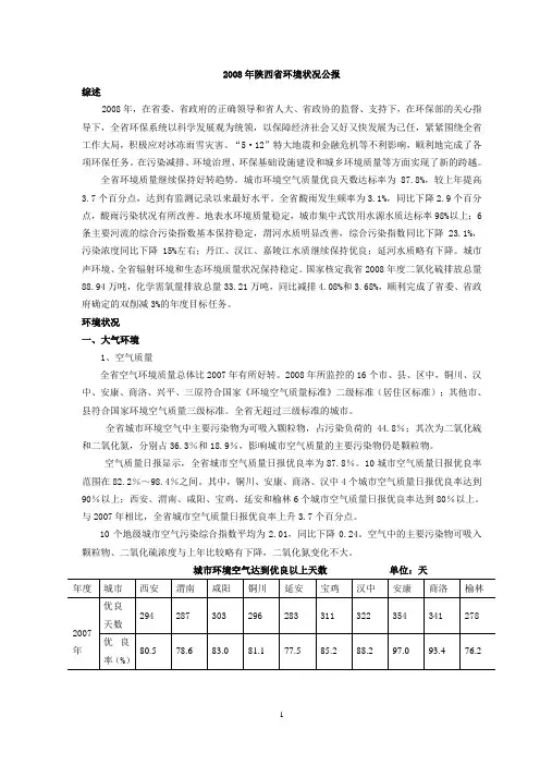 2008年陕西环境状况公报