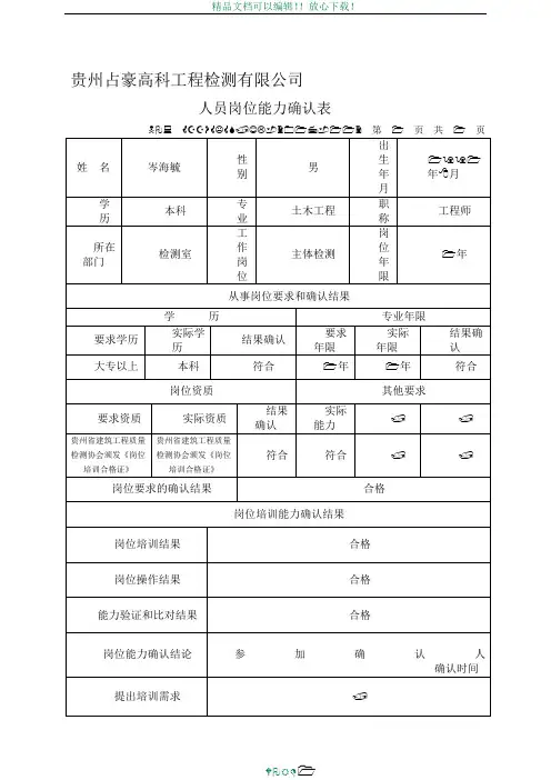 人员岗位能力确认表(表112)