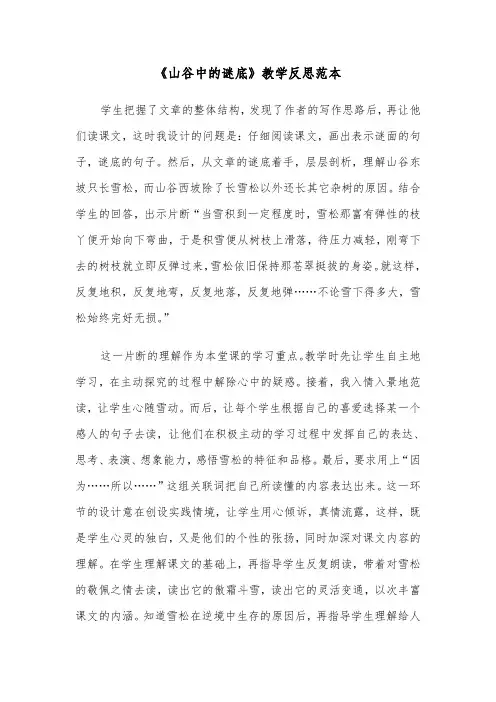 《山谷中的谜底》教学反思范本（2篇）