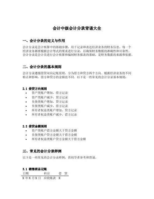 会计中级会计分录背诵大全