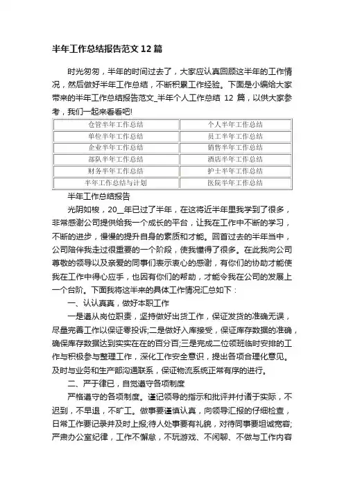半年工作总结报告范文12篇