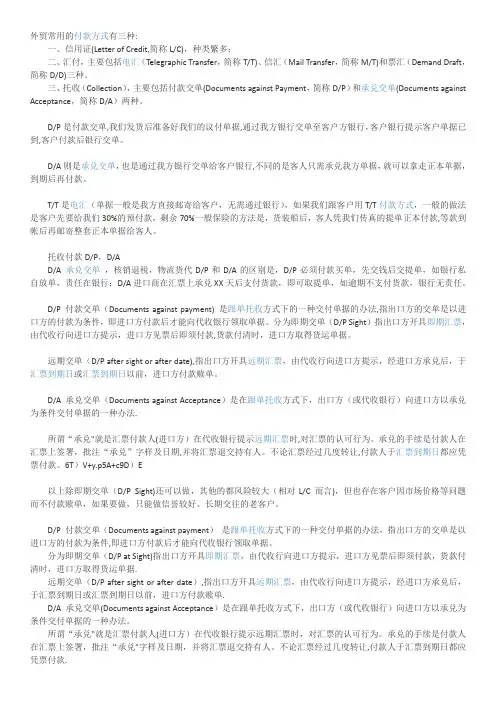 外贸常用的付款方式