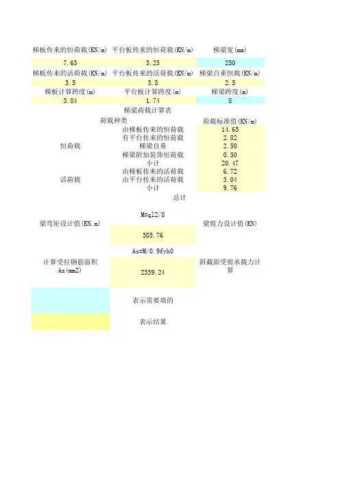 楼梯结构设计自动计算表格Excel