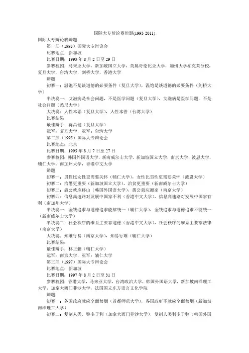 国际大专辩论赛辩题(1993-2011)