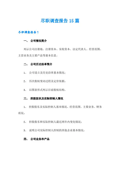 尽职调查报告15篇