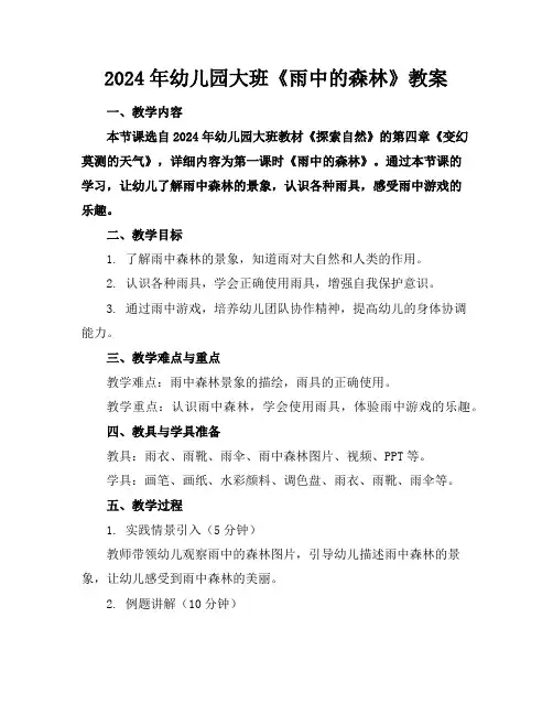 2024年幼儿园大班《雨中的森林》教案