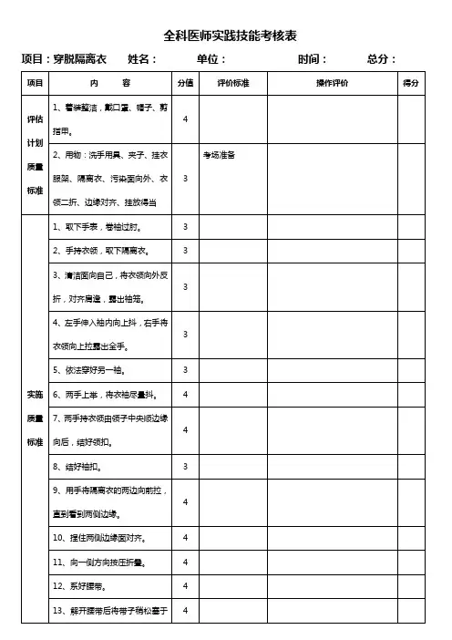 全科医师实践技能考核表