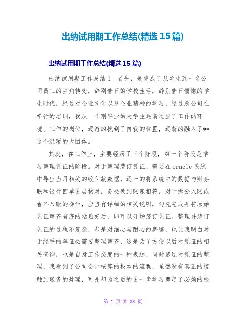 出纳试用期工作总结(精选15篇)