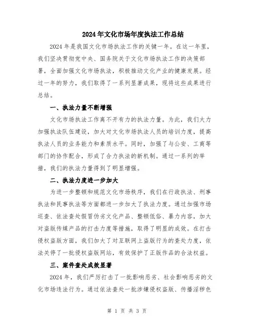 2024年文化市场年度执法工作总结