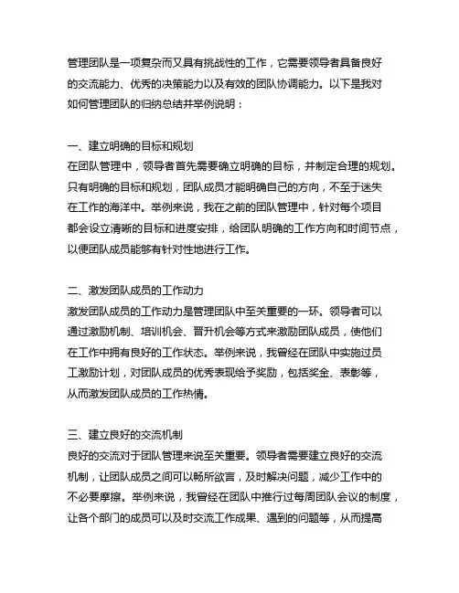 您是如何管理团队的,请简单做个归纳总结并举例说明