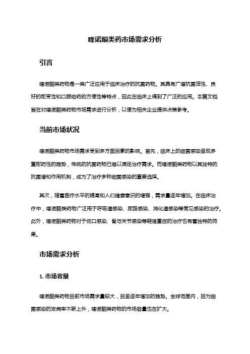 2024年喹诺酮类药市场需求分析