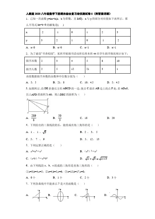 人教版2020八年级数学下册期末综合复习培优测试卷C(附答案详解)