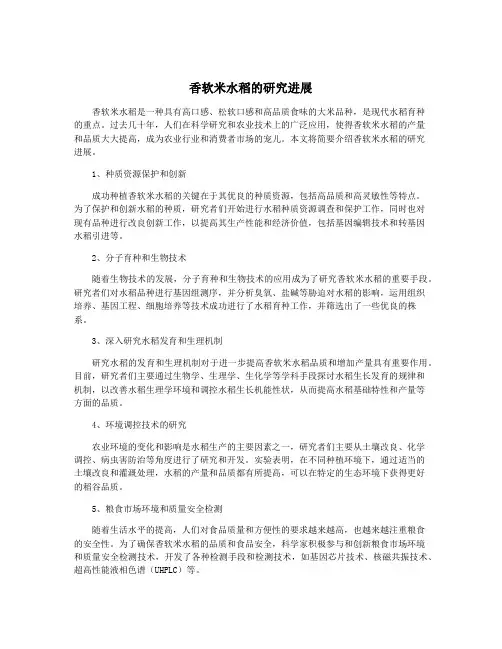 香软米水稻的研究进展