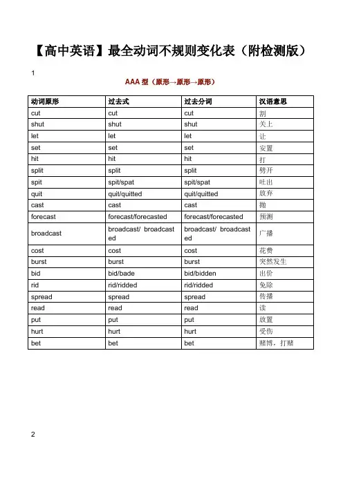 【高中英语】最全动词不规则变化表(附检测版)通用打印版