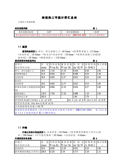 建筑热工节能计算汇总表