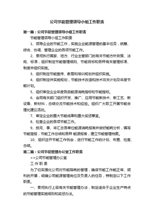 公司节能管理领导小组工作职责