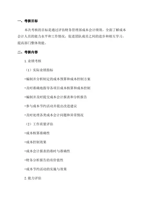 2024年财务管理部成本会计绩效考核方案