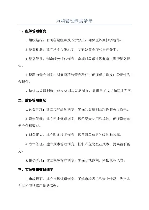 万科管理制度清单