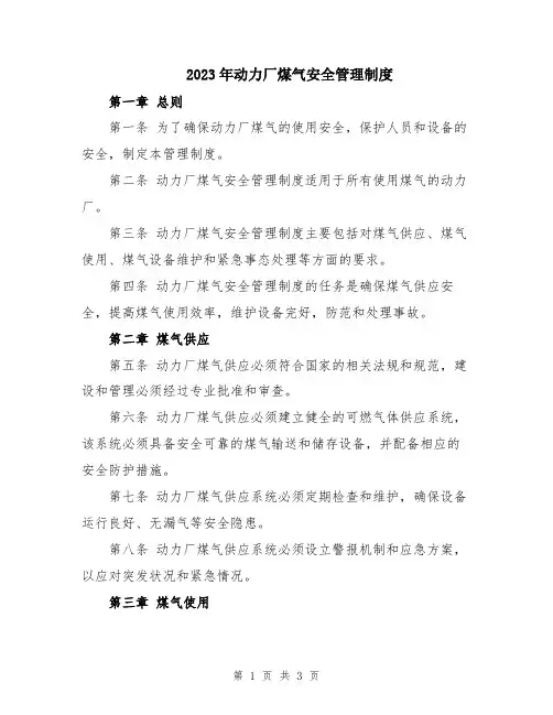 2023年动力厂煤气安全管理制度