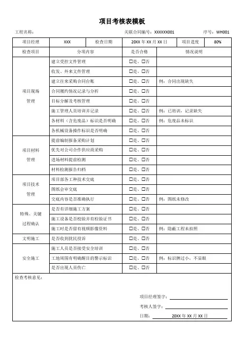 项目考核表模板