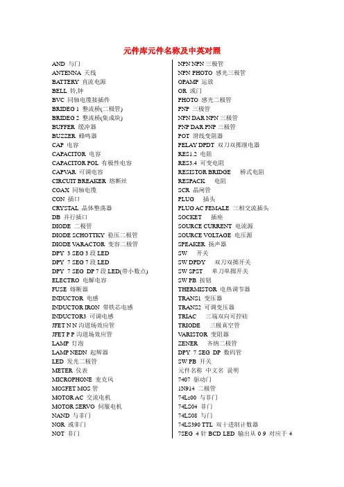 PROTEUS元件库元件名称及中英对照