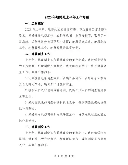 2023年地籍处上半年工作总结