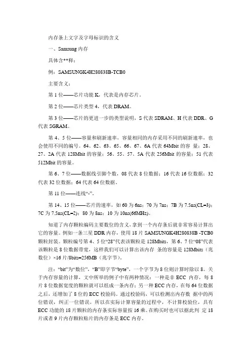 内存条上文字及字母标识的含义