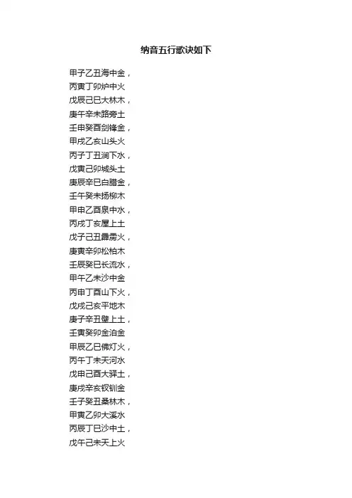纳音五行歌诀如下