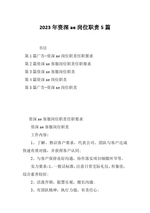 2023年资深ae岗位职责5篇