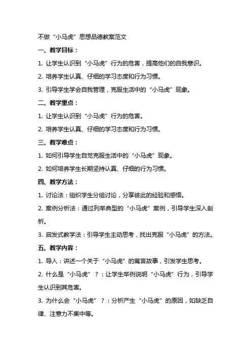 不做“小马虎”思想品德教案范文