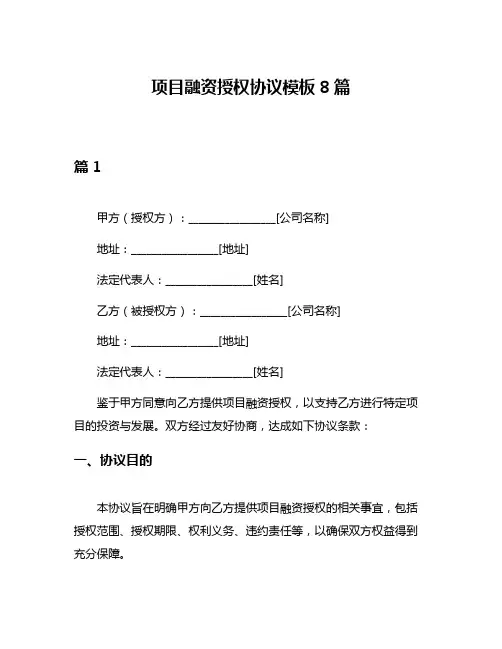 项目融资授权协议模板8篇