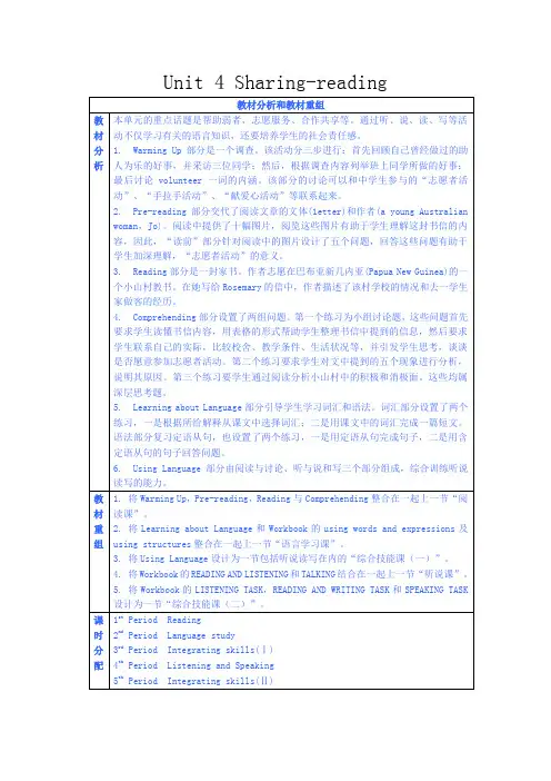 高中英语Unit 4 Sharing-reading