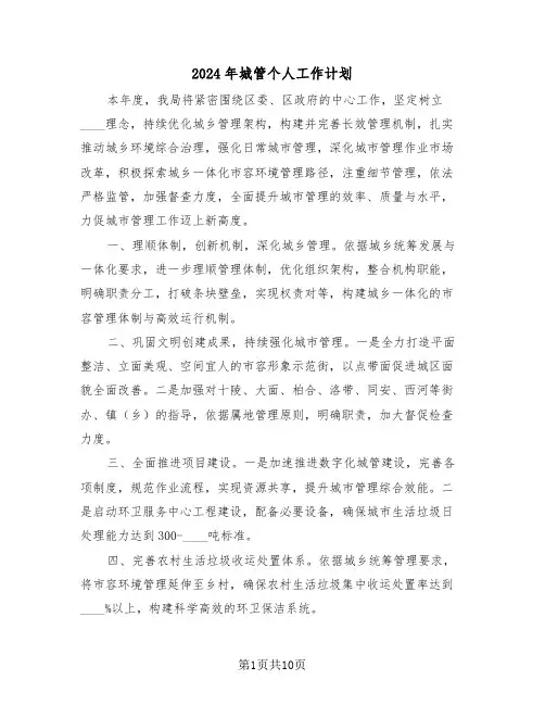 2024年城管个人工作计划（6篇）