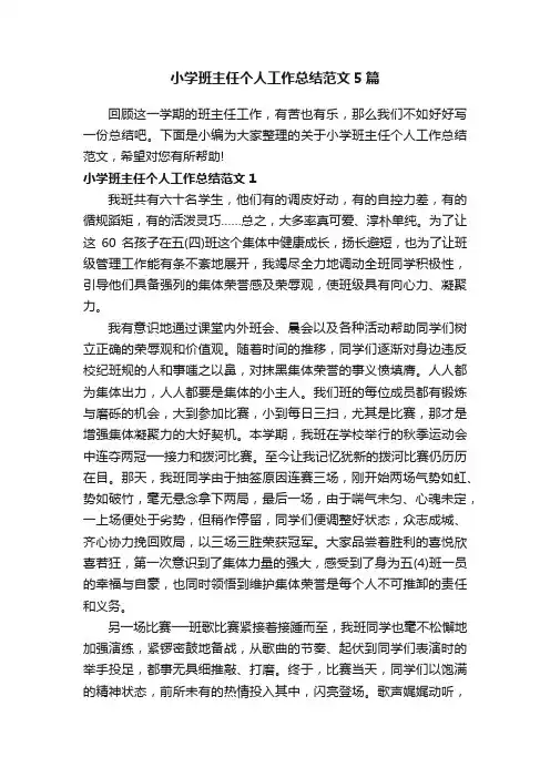 小学班主任个人工作总结范文5篇