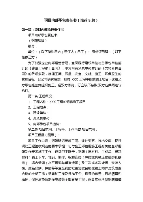 项目内部承包责任书（推荐5篇）