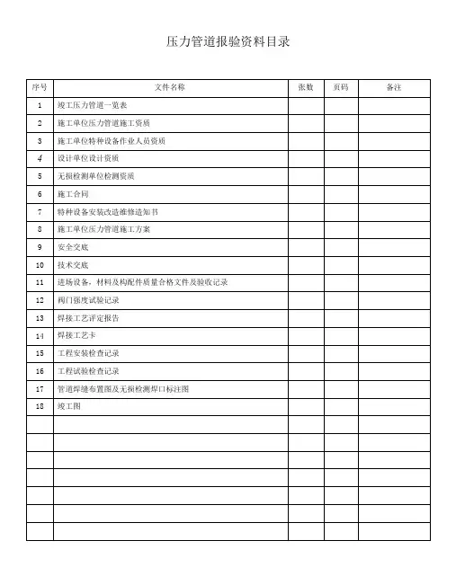 压力管道报验资料目录