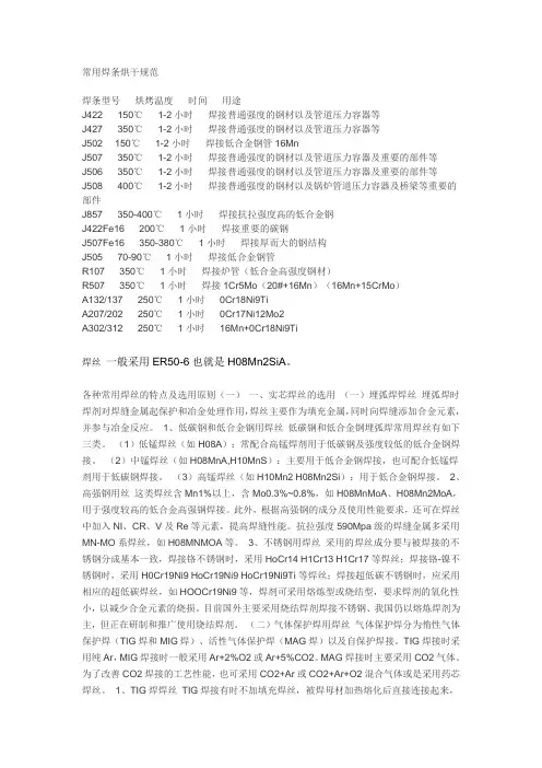 常用焊条烘干规范