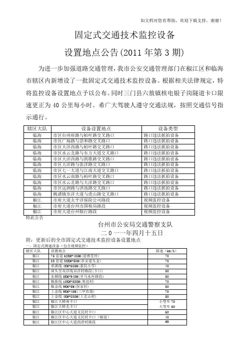 台州固定测速点