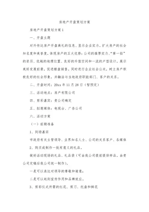 房地产开盘策划方案