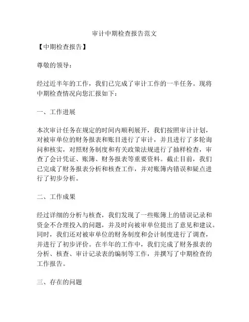 审计中期检查报告范文