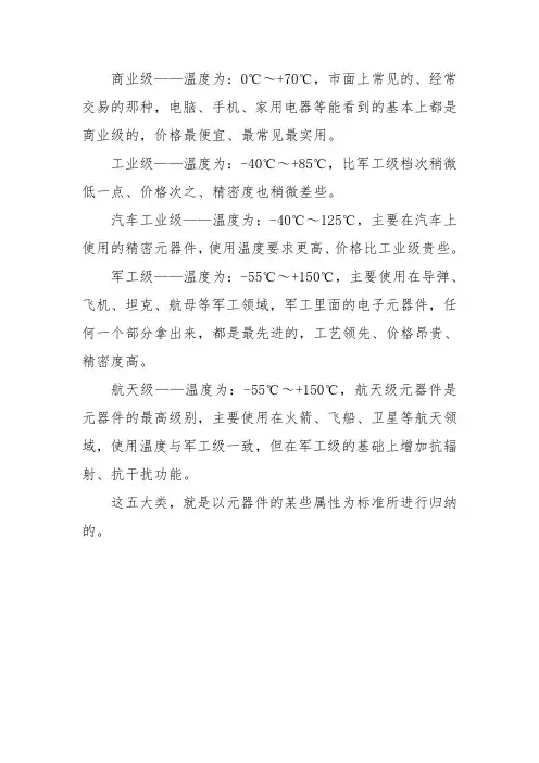 元器件等级标准