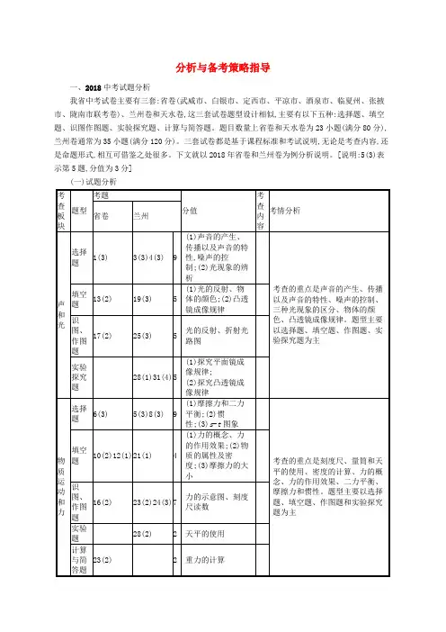 (课标通用)甘肃省2019年中考物理总复习试题分析与备考策略指导素材