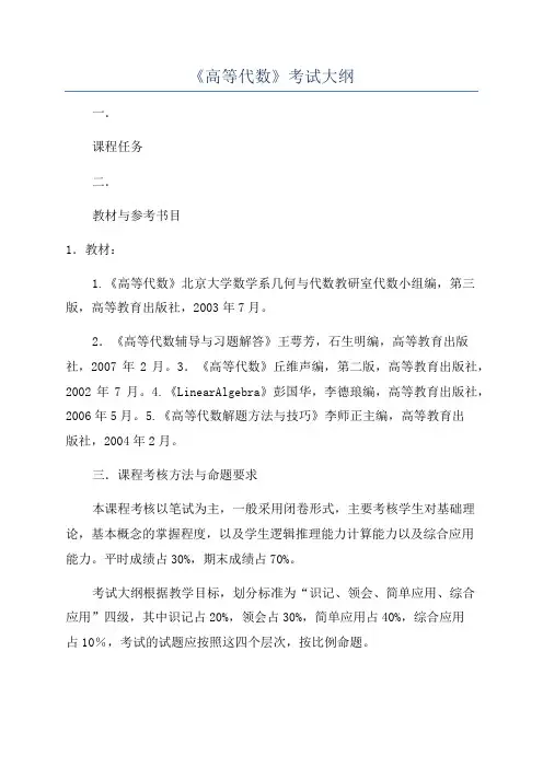 《高等代数》考试大纲