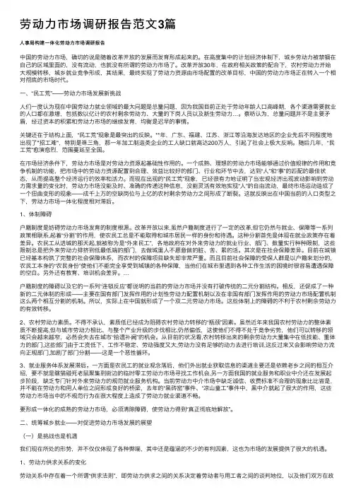 劳动力市场调研报告范文3篇